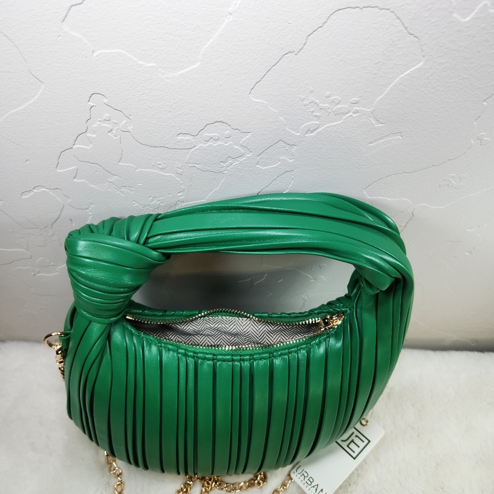 NWT Urban Expressions Pleated Knot Handle Bag | Green | Crossbody Chain - Picture 6 of 8